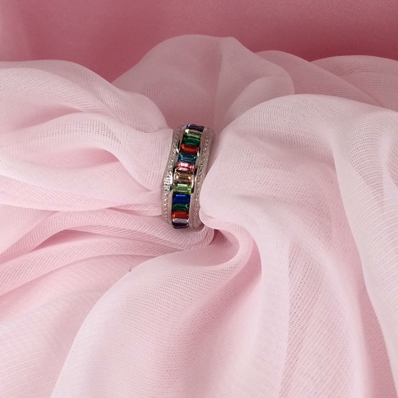 Silver Plated Band Multi Colored Topaz & Sapphires - Picture 3 of 6